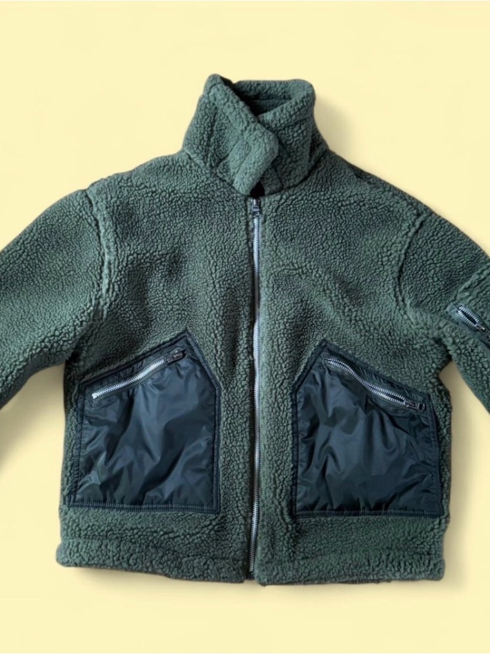 Alpha Industries Like New Green Sherpa Fleece Jacket with Zip Pockets